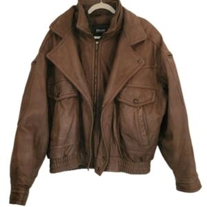 Wilson Leather Adventure Brown Leather Bomber Biker Jacket Coat Men Extra Large